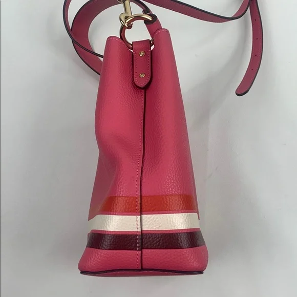 Coach Small Town Bucket Bag crossbody Pink White Red Striped Gold Zip pocket - Picture 6 of 16